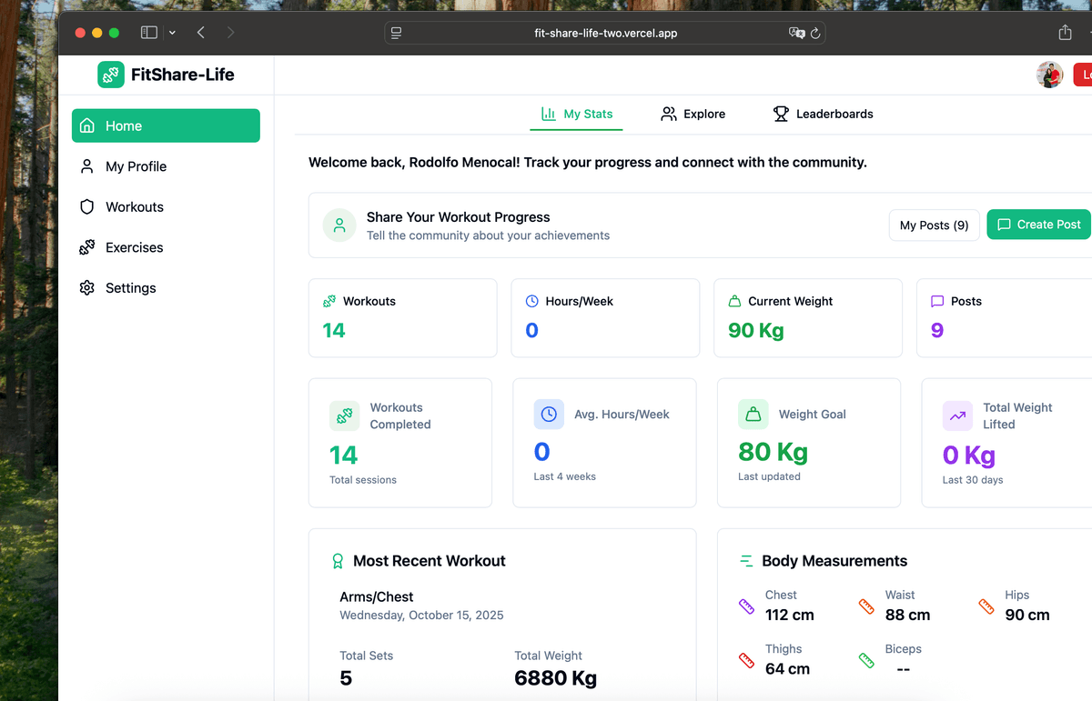 FitShare home dashboard page